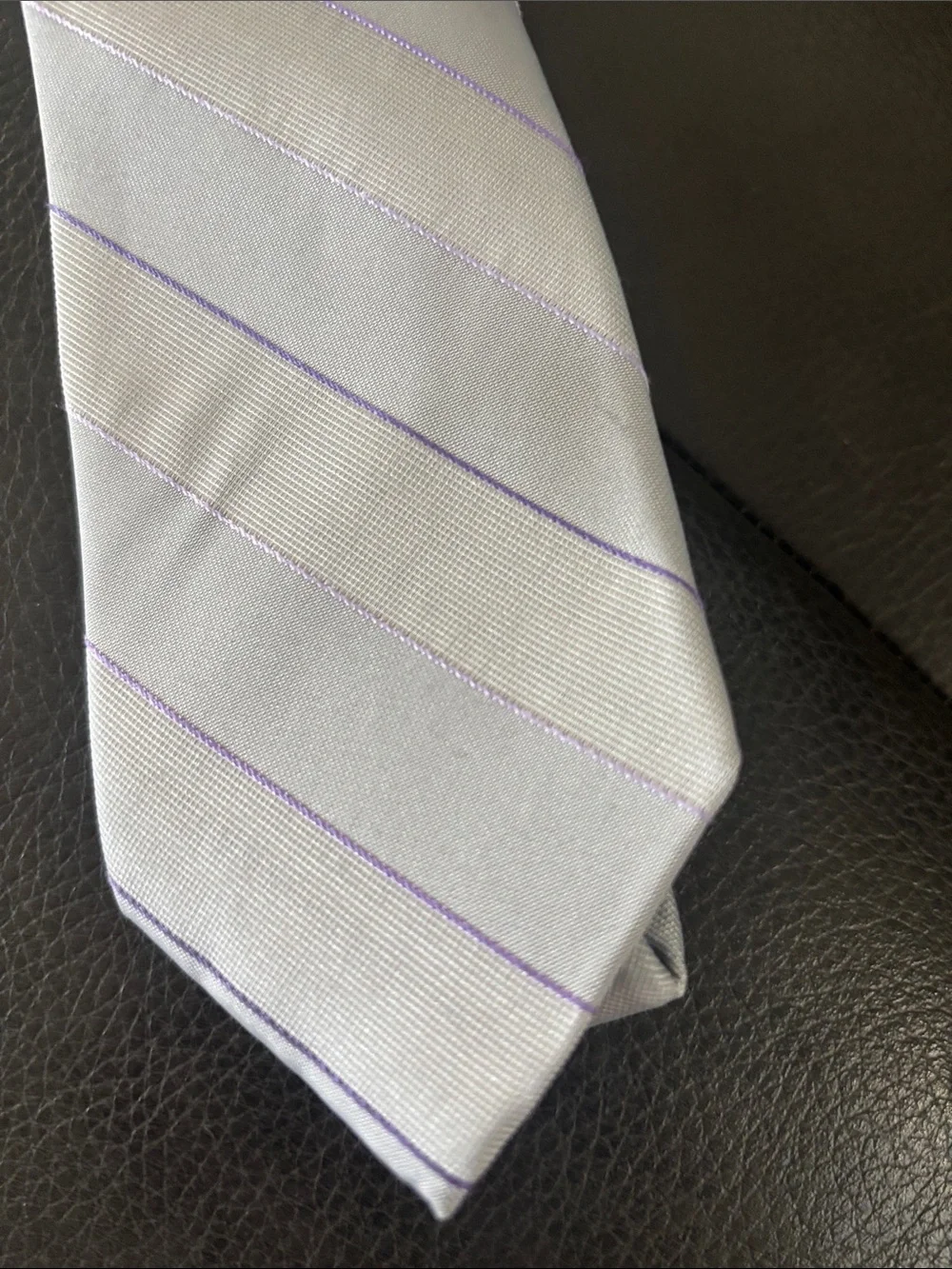 Calvin Klein Light Gray Tie with Lavender Pinstripes